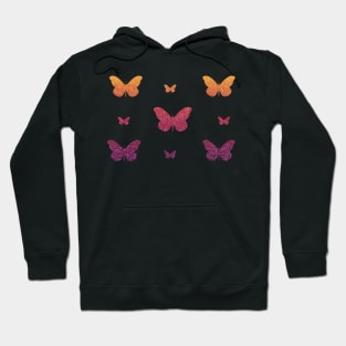 Deep Purple Red Orange Ombre Faux Glitter Butterflies Hoodie